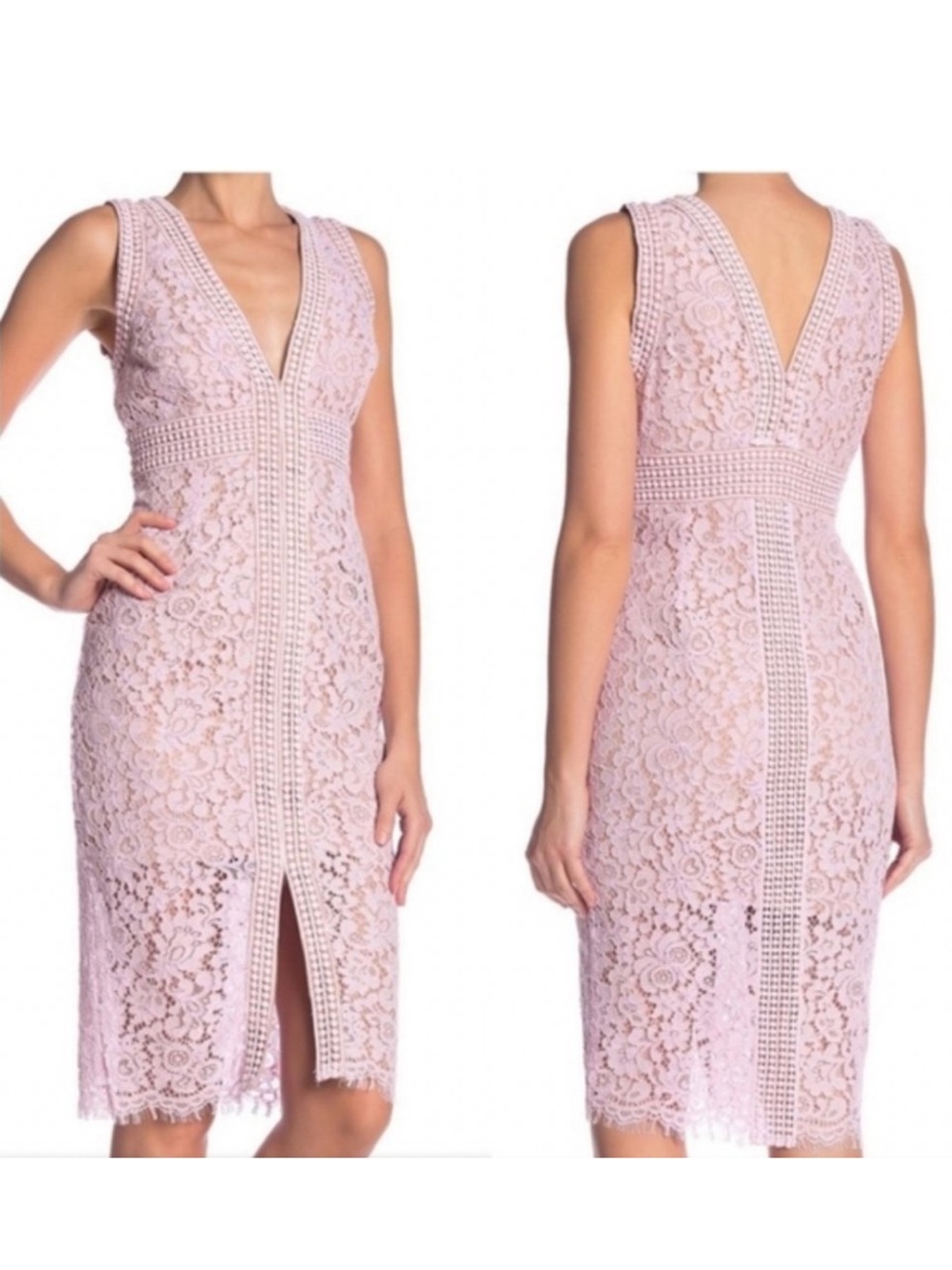 Bardot Morgan Lace V-Neck Sheath Dress in Pale Pink